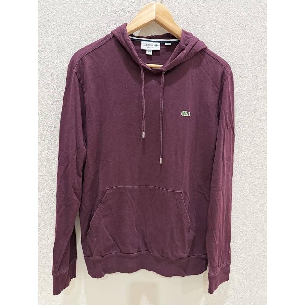 Lacoste Burgundy Lightweight Cotton Pullover Hoodie M